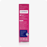 Conceive Plus Fertility Lubricant (2.5 fl. oz) box side view showing manufacturer details, distributor contacts across multiple countries, product website link, quality assurance label, and regulatory symbols on a pink background—providing essential compliance and contact information for global customers.